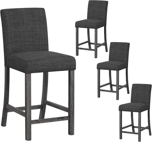 COSTWAY Upholstered Counter Height Stools Set of 4, Bar Stools w/Ergonomic Backrest, Solid Wood Frame, 24.5” Fabric Counter Height Chairs for Kitchen Island, Dining Room, Pub (Grey)