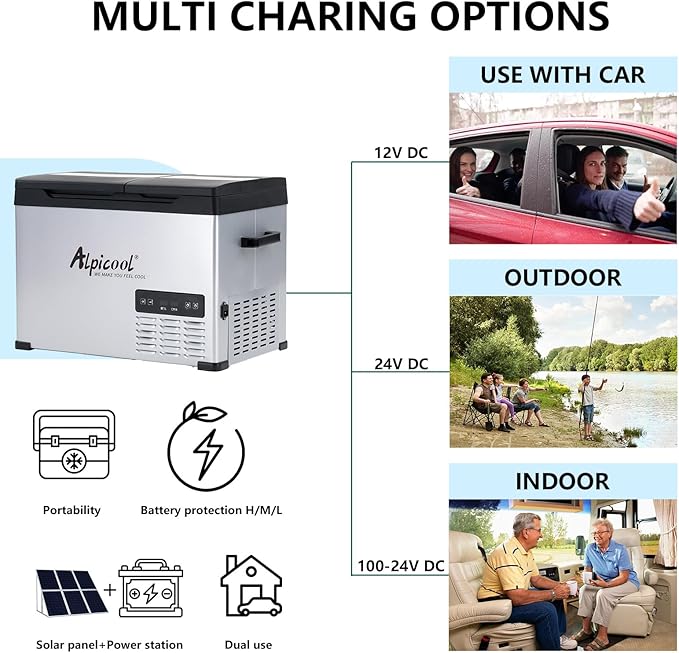 Alpicool CHS55 Dual Temperature Control 12 Volt Refrigerator 42 Quart Portable Car Fridge Freezer (-4°F~68°F) for Truck, RV, Boat, Camping and Travel