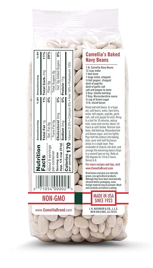 Camellia Brand Dried Navy (Pea) Beans ??Premium White Beans for Southern-Style Baked Beans, Soups, Stews, and Healthy Vegetarian Meals ??Non-GMO, Gluten-Free, 1 Pound (Pack of 6)