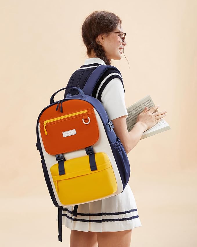 LOVEVOOK School Backpack for Girls with Large Tumbler Holder Pockets, Student Cute Bookbag 15.6 inch Laptop Daypack for Middle School Teen, Waterproof College Travel Bag for Women