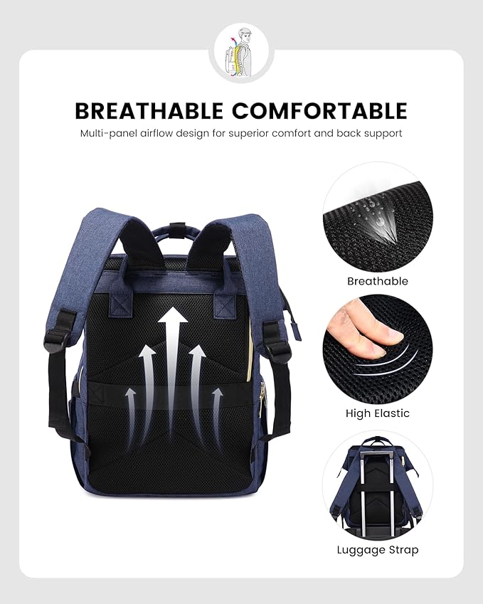 LOVEVOOK 17.3 Inch Laptop Backpack, Large Travel Backpack for Women, Water Resistant Teacher Backpack with Laptop Compartment, Professional Business Work bags with Charger, Navy Blue
