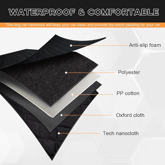 Dog Car Seat Cover, 600D Heavy Duty Waterproof Durable Auto Hammock for Pets, Scratch Proof Nonslip Dog Back Seat Protector Cover, Universal Car Accessories for SUVs Trucks (Orange)