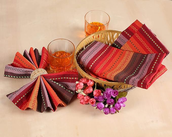Cotton Cloth Napkins Set of 12 - Beautiful Elegant Soft Washable Reusable 18x18 Inch Dinner Napkin Perfect for Dining Table Décor Wedding Cocktail Party Thanksgiving Easter & Everyday Use - Red Multi