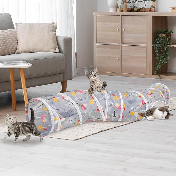 Glittme Cat Tunnel, Cat Tunnels for Indoor Cats, S-Shape Peekaboo Cat Cave with Cat Toys, Foldable Cat Tubes and Tunnels for Cats, Rabbit, Puppy, Guinea Pig