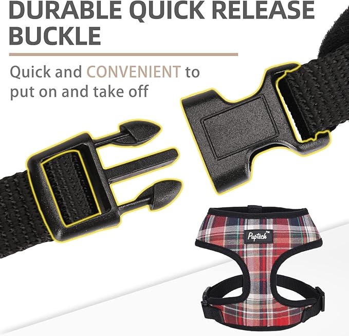 PUPTECK Soft Mesh Dog Harness and Leash Set Pet Puppy Cat Comfort Padded Vest No Pull Harnesses, Red Mixed, S