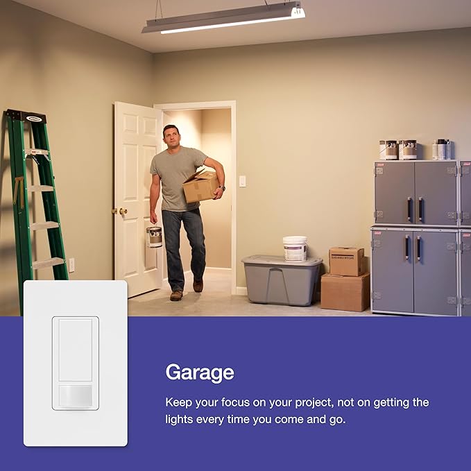 Lutron Maestro Motion Sensor Light Switch Indoor for Bathroom, Garage, Laundry Room, Any Bulbs, Occupancy Vacancy Sensor, Single-Pole, MS-OPS2-WH, White