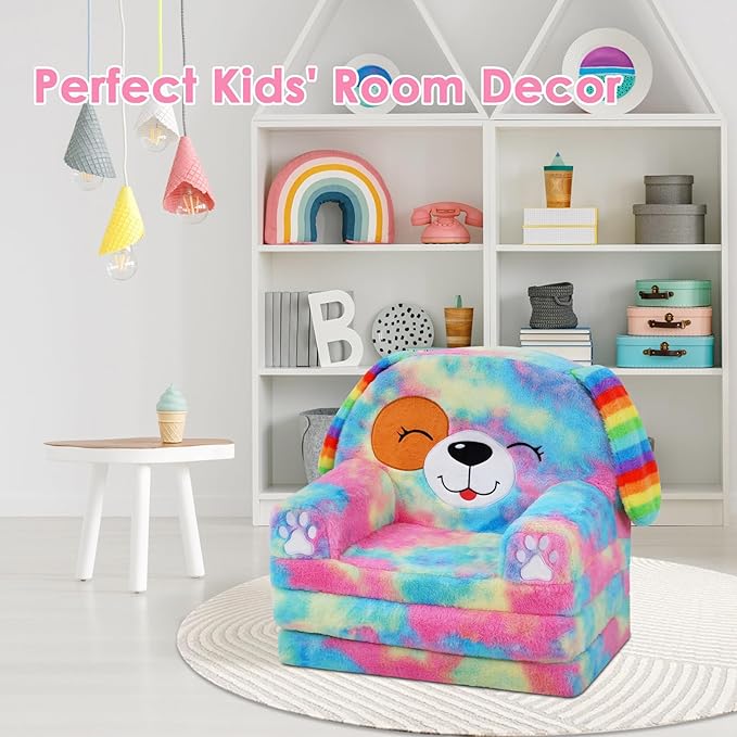 Kids Couch Comfy Foldable Kids Sofa to Lounger 2 in 1 Toddler Chair Plush Baby Sleeper Chair for Playing and Napping, Birthday Gifts for Boys and Girls