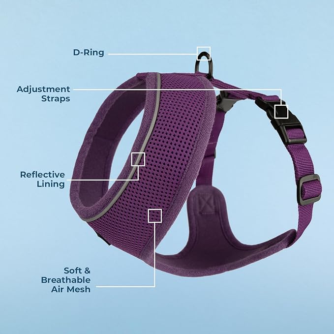 Voyager Aerolite Over The Head Dog Harness, No Pull Breathable Air Mesh Vest, Quick Dry with Reflective Stitching, Adjustable Escape Resistant Harness for Small Medium Large Dogs - Purple, Small