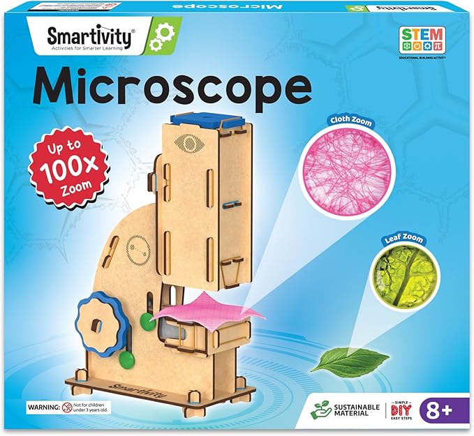 Smartivity Microscope 100x Zoom STEM Toy for Kids Age 8 to 14 Years Old | Cool Birthday Gifts Ideas for Boys & Girls | DIY Science Toys for 8,9,10,11,12,13,14 Years I Wooden Engineering Game