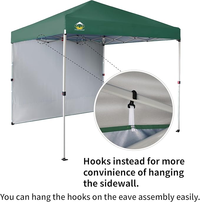 CROWN SHADES 8x8 Pop up Canopy Instant Canopy with 1 Removable Sidewall,4 Ropes & 8 Stakes, STO'N and Go Bag, Forest Green