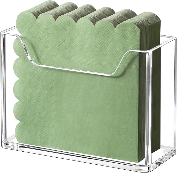 Acrylic Cocktail Napkin Holder for Table, for 5 x 5 Inches Napkin, Modern Vertical Napkin Holder for Kitchen, Clear Waterproof Napkins Holders for Dinner, Home, Bar