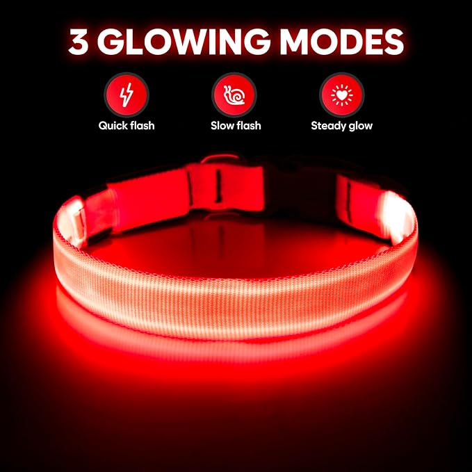 Illumifun Light Up Collar for Dogs, Rechargeable LED Dog Collar, Adjustable Safety Pet Collar Lights for Night Walking (Red, Large)