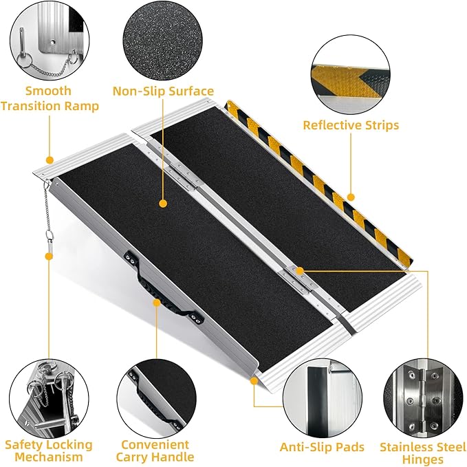 3FT Portable Wheelchair Ramp, Non-Slip Aluminum Folding Handicap Ramp for Home Steps, Stairs, Threshold and Doorways, Scooter Ramps, 800LBS Capacity
