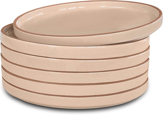 MORA Ceramic Flat Plates Set of 6-8 in - The Dessert, Salad, Appetizer, Small Lunch, etc Plate. Microwave, Oven, and Dishwasher Safe, Scratch Resistant. Kitchen Porcelain Dish - Chai