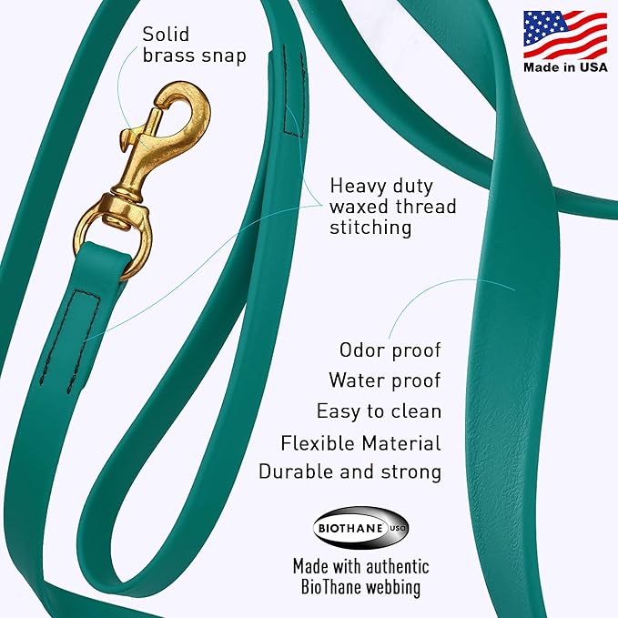Viper Biothane K9 Working Dog Leash Waterproof Lead for Tracking Training Schutzhund Odor-Proof Long Line with Solid Brass Snap for Puppy Medium and Large Dogs, 33ft Blue Aqua
