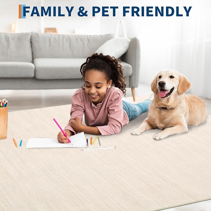 5x7 Washable Rugs Non Slip Minimalist Area Rug for Bedroom Soft Low Pile Solid Color Large Bedroom Throw Carpet Stain Resistant Classic Neutral Area Rug Plain Boho Rugs for Kitchen Nursery, Ivory