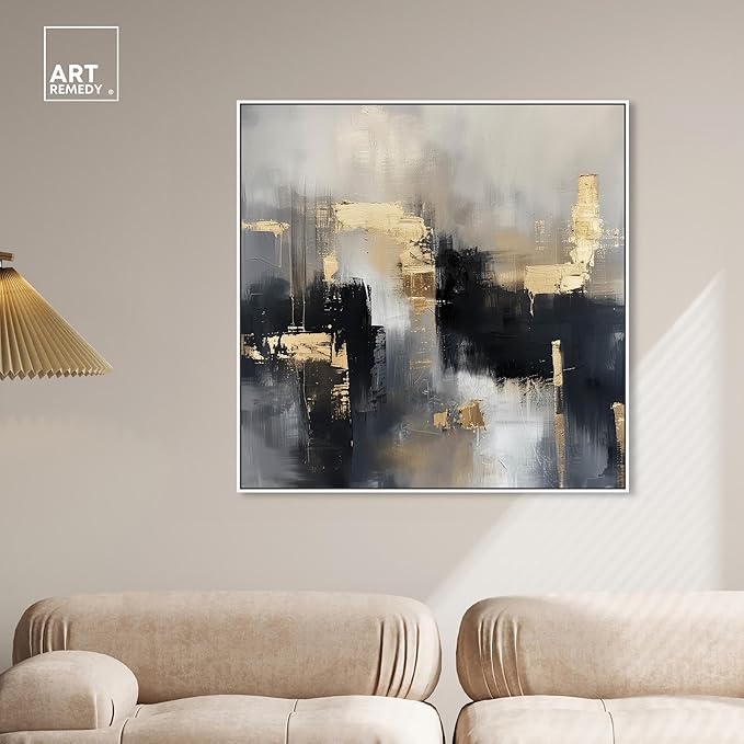 Art Remedy Daring Canvas Colorful Abstract Wall Art, White Frame, 40" x 40"