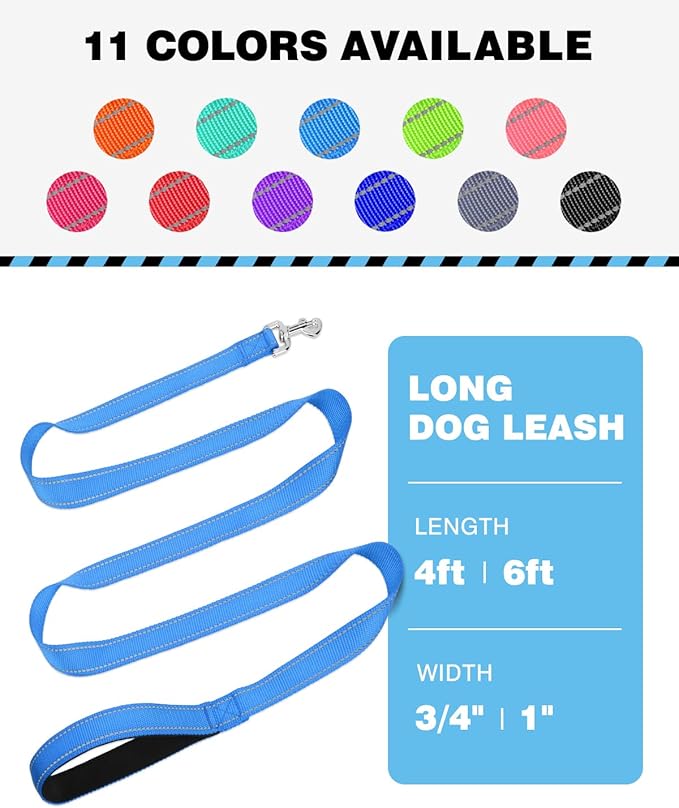 Reflective Dog Leash 4ft Soft Padded Handle Nylon Lead for Small & Medium Dogs, Durable Walking Training Leash for Night Safety (SkyBlue,1Inch Wide)