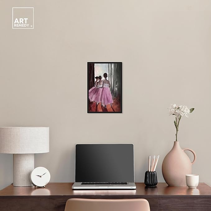 Art Remedy Little Girls Ballerinas Canvas Classic Vintage Wall Art, Black Frame, 10" x 15"
