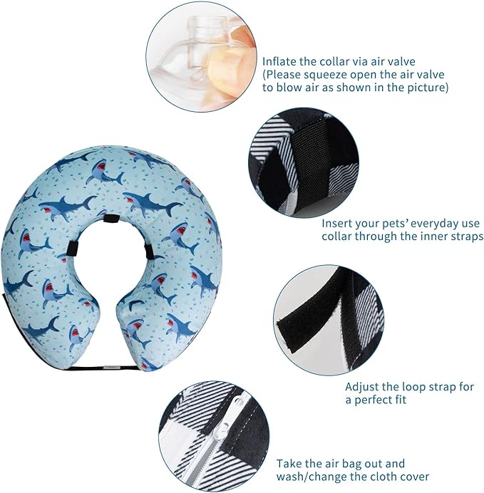 CuteBone Inflatable Dog Neck Donut with Removable Soft Fleece Covers for Small/Medium/Large Dogs and Cats After Surgery GWB05XL