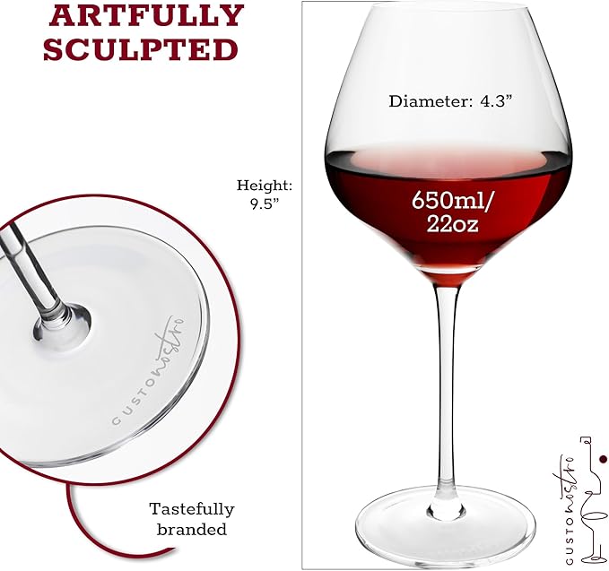 Gusto Nostro Crystal Wine Glasses Set of 6, 22 Oz Long Stem Modern Wine Glasses for White and Red Wine, Dishwasher Safe, Fancy, Elegant, Large and Tall Wine Glass for Wedding Christmas Anniversary