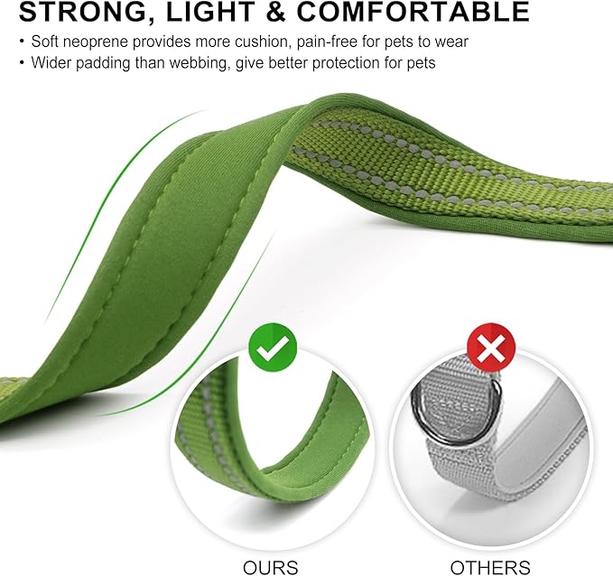 azuza Reflective Dog Collar, Soft Neoprene Padded Pet Collar with ID Tag Ring, Adjustable for Small Dogs,Army Green,S