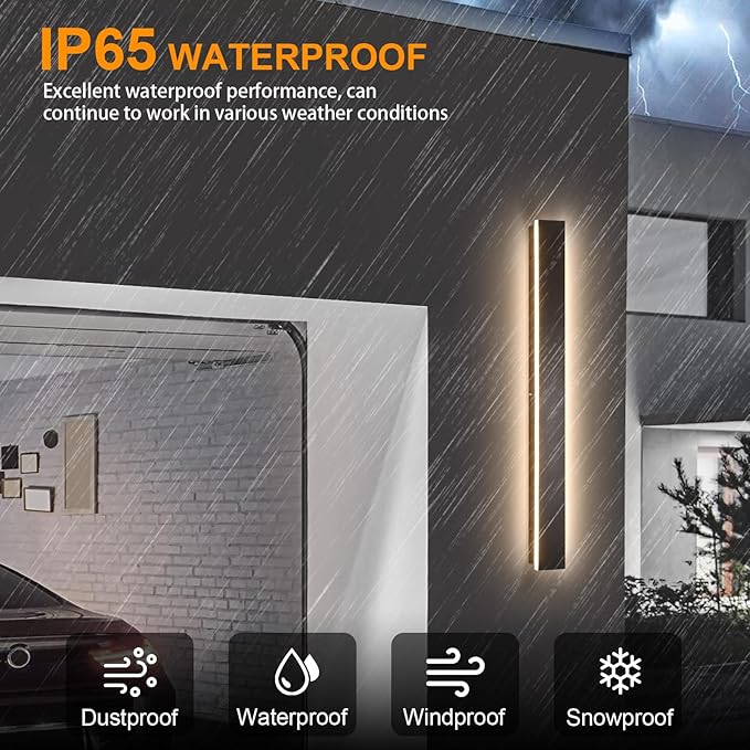 Long Modern LED Wall Lights,2 Pack 47inch Dimmable Linear Outdoor Wall Sconce,Black Waterproof IP65 Outdoor House Lights Wall Mount,Garage Lighting fixtures for House,Porch