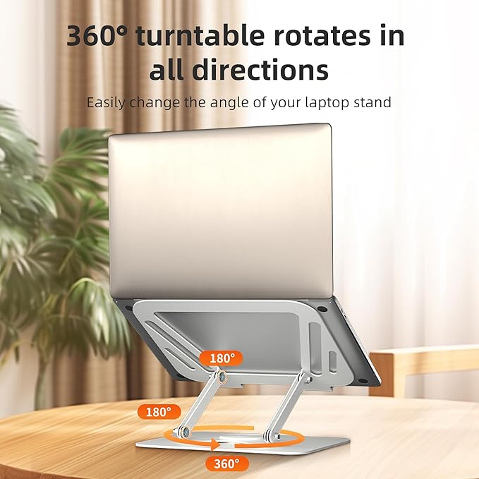 suptek Laptop Stand for Desk, Adjustable Computer Notebook Stand with 360° Rotating Base, Ergonomic Laptop Riser for Collaborative Work, Foldable & Portable Laptop Stand,fits for 11-17" Laptops,White