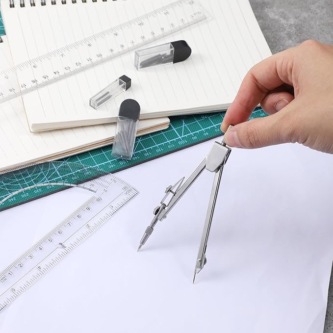 3 Pcs Clear Protractor and Compasses 12 Inch Ruler Set, Geometry Math Transparent Measuring Tools, Transparent Drawing Measuring Rulers for Office Woodworking Art Drawing