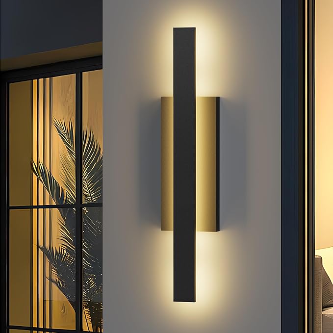 LamQee 31 inch Aluminum Long Outdoor Wall Lights, 3000K 1600LM 32W LED Modern Exterior Lighting Fixtures, IP65 Waterproof Matte Black Linear Outside Sconce Wall Mount for House Porch Patio Garage Door