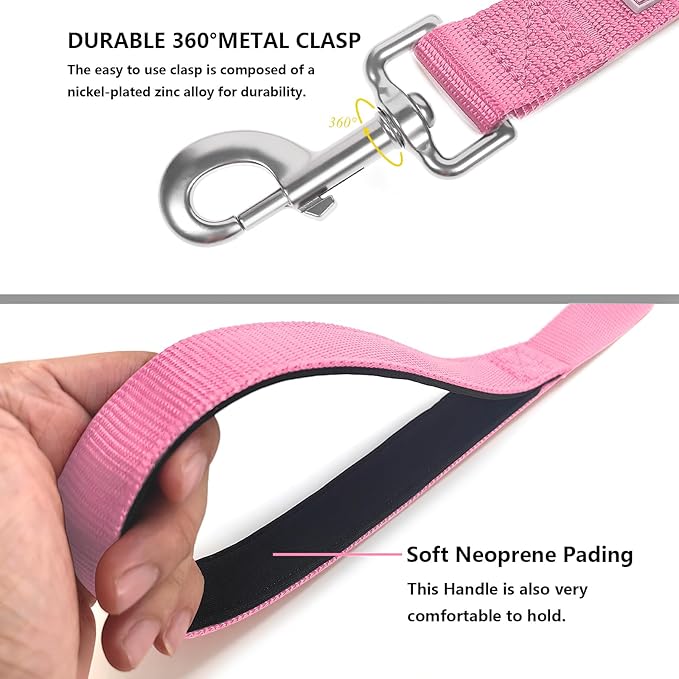 Basic Dog Leashes 6 FT Padded Handle Nylon Dogs Leashes for Medium Dogs Pink
