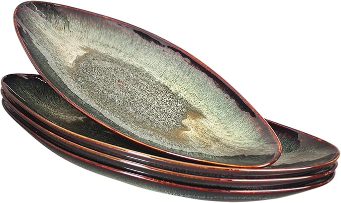 Serving Platter Olives Plate Large Serving Tray, Set of 4, for Entertaining, Porcelain Trays and Platters Sushi Salad Plates Serving Dinnerware Appetizer Serving Tray, Black reaction Glaze