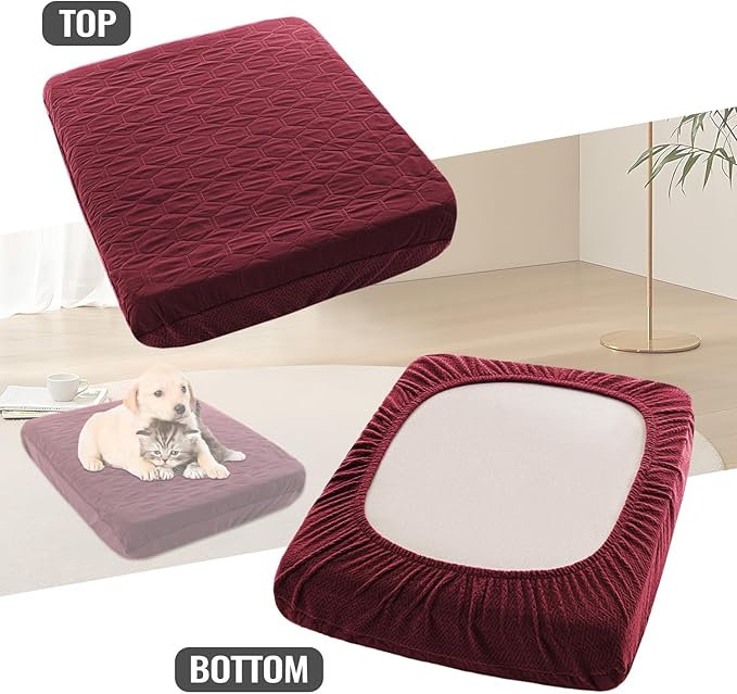 Nanbowang Waterproof Dog Bed Replacement - Washable Pet Bed Cover, Quilted, Lovely Puppy Bed for Dog/Cat (32x44x6, Burgundy)
