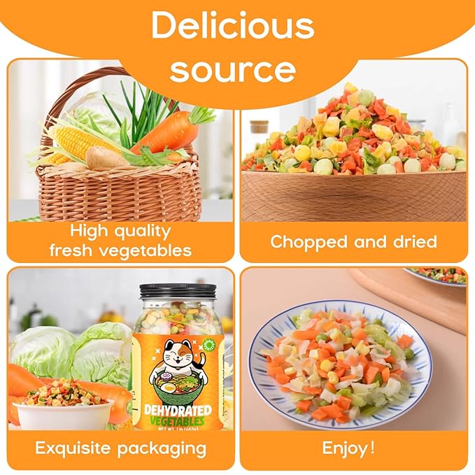 16OZ Dehydrated Freeze Dried Vegetables - 100% Natural Large Packaging Ramen Toppings, 6 Mixed Vegetable Flakes, No Gluten & No Allergen, Dry Veggie for Cooking, Camping, Emergency Supply