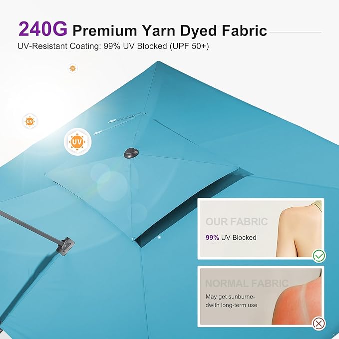 PURPLE LEAF 9' X 12' Cantilever Outdoor Umbrellas Large Patio Umbrella Hanging Double Top Rectangle Offset Umbrella with 360°Rotation Tilting Umbrella Outdoor Patio, Turquoise Blue