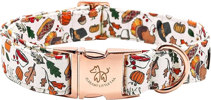 Elegant little tail Thanksgiving Dog Collar, Fall Turkey Print Pet Collar Durable Dog Collars Male or Female Holiday Pet Gift Adjustable Dog Collar for Small Dogs