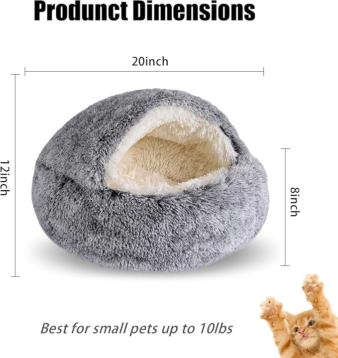 Cat Beds for Indoor Cats,Cat Cave for Puppy and Kitty,Calming Small Dog Bed for Small Dogs with Cover Cave,Cozy Warming Fluffy Washable Anti-Slip Pet Sleeping Bag (20 * 20inch,Grey)