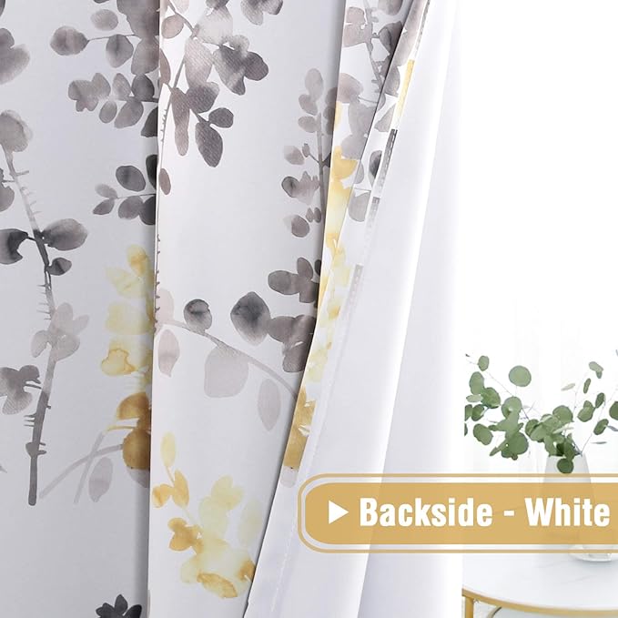 H.VERSAILTEX Floral Curtains for Living Room Darkening Thermal Insulated Panels 63 Inch Long Light Blocking Grommet Curtains/Drapes, 2 Panels, Vintage Classical Floral Printing Grey and Yellow