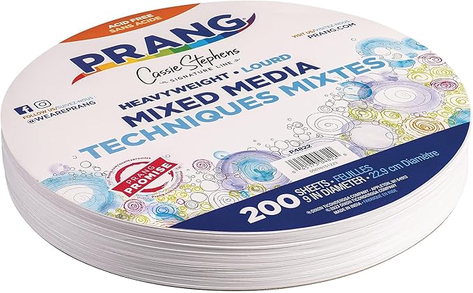 Prang Cassie Stephens Heavyweight Mixed Media Paper Circles, 9", White, 200/Sheets (PAC4822)
