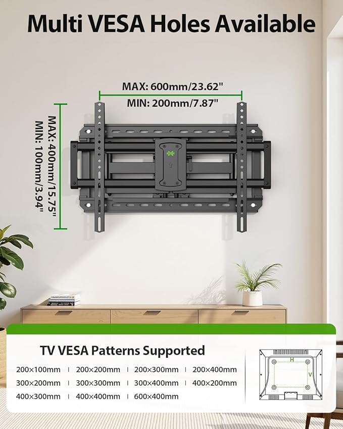 USX MOUNT Full Motion TV Wall Mount for Large TVs 42-95 Inch up to 150 lbs, Wall Mount TV Bracket with Swivel and Tilt, Fits 16",18", 24" Wood Studs, Max VESA 600x400mm Fit 65+ 75+ 85 86 90 TVs XML025