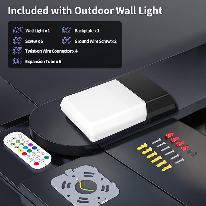 Outdoor Wall Lights RGB, 1500LM Smart Exterior Porch Sconces Wall Mounted Lighting, IP65 Waterproof, DIY Lighting for Garden, Garage and Patio - Ideal for Festivals The Christmas and Parties, 1 Pack