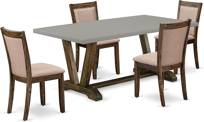 East West Furniture V797MZ716-5 5 Piece Dining Set Includes a Rectangle Dining Room Table with V-Legs and 4 Dark Khaki Linen Fabric Upholstered Parson Chairs, 40x72 Inch, Multi-Color