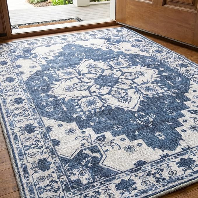 Muddy Mat짰 Navybell 2ft x 3ft Washable Area Rugs for Living Room, Bedroom & Dining Room ??Modern Soft Low Pile Non Slip Carpet ??Pet Friendly Waterproof Foldable Rugs for Home