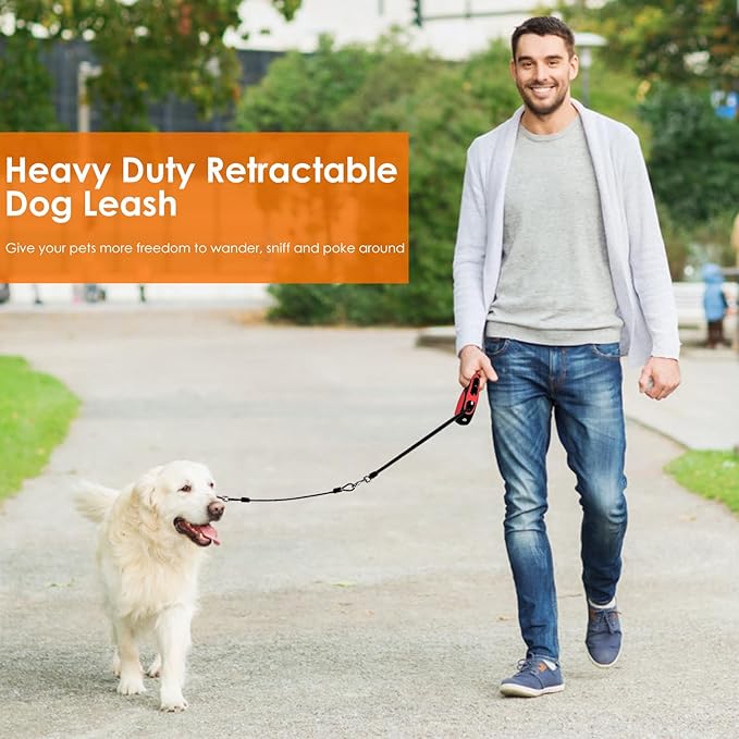 Retractable Dog Leash with Chew Proof Cable and LED Flashlight, 16Ft Heavy Duty Dog Leash for Medium Large Dogs up to 110lbs, 360째 No Tangle (Red+16ft+LED)