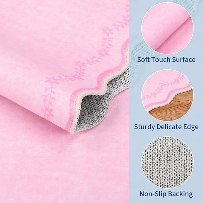 GarveeHome Round Area Rugs 5ft for Bedroom, Solid Pink Washable Circle Rug Soft Non Slip Floral Print Floor Mat Carpet Indoor Thin Rug for Kids Room Dining Room Playroom Nursery