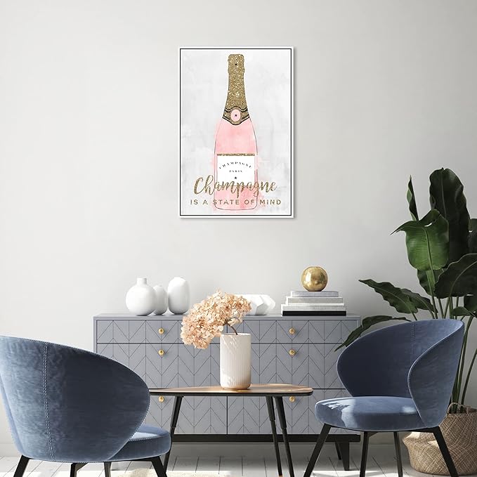 The Oliver Gal Artist Co. Drinks and Spirits Wall Art Framed Canvas Prints 'Champagne Mind Glitter' Champagne