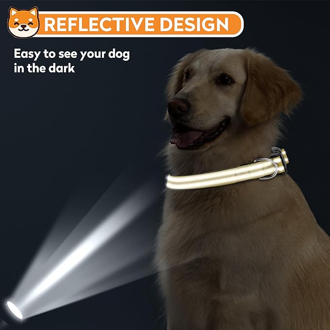 Reflective Dog Collar, Adjustable Soft Neoprene Padded Nylon Pet Collars with Buckle for Large Dogs, Khaki,L