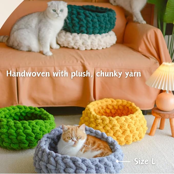 Cat Nest Bed ??Premium Handwoven Washable Extra Soft Round Cave House for Indoor Kitten & Kitty, Small & Large (Persimmon Yellow,Medium)