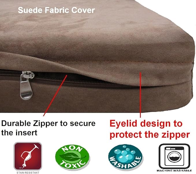 Dogbed4less DIY Pet Bed Pillow Brown Microsuede Duvet Cover and Waterproof Internal case for Dog at 55X47X4 Inch - Covers only