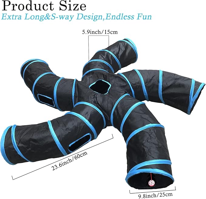 Cat Tunnel,5 Way Large Collapsible Tunnels Tube Upgrade with 6 Peek Hole,S-Shaped Maze House Play Toy Interactive Cat Toy for Cat Kitten Kitty Rabbit